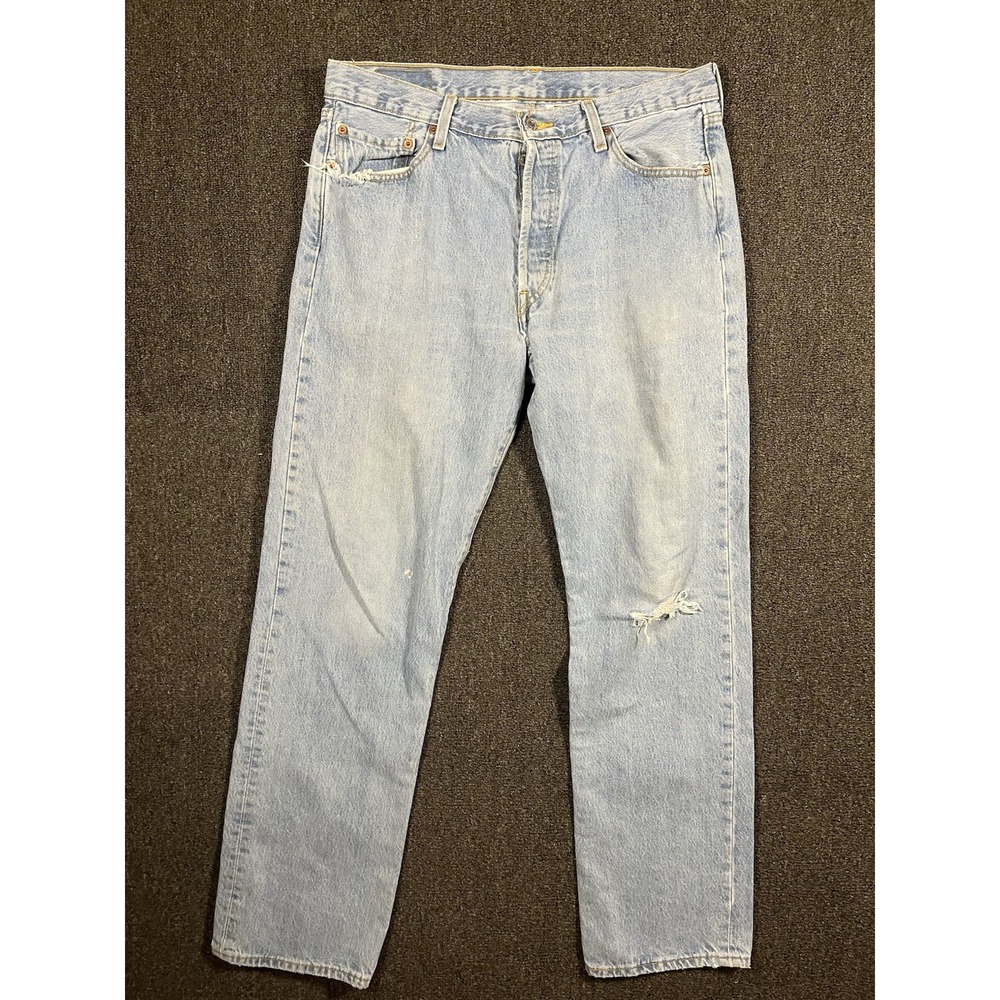 Levi's 501 Jeans Mens 36x30 Light Wash Distressed Button Fly Egypt